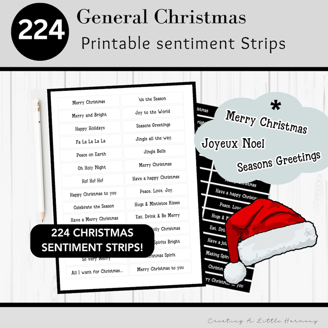 Printable Christmas Sentiment Strips | Black and White Sentiment Strips | Card Making ...