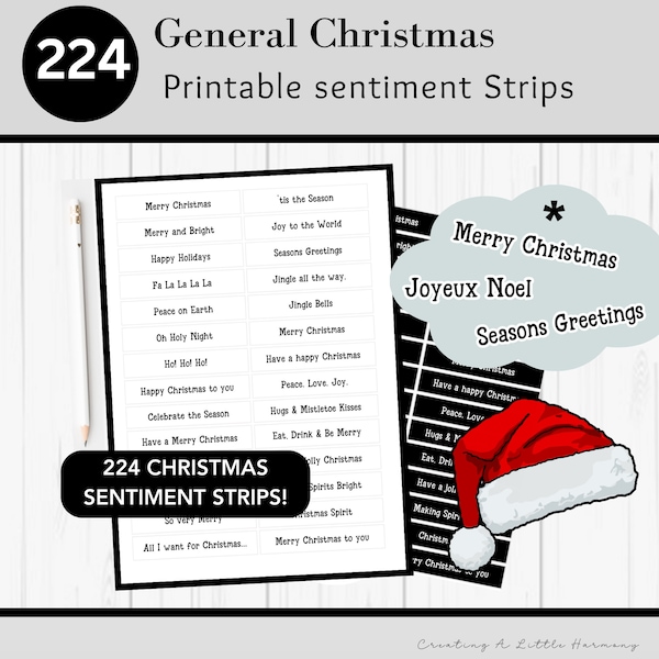 Printable Christmas Sentiment Strips | Black and White Sentiment Strips | Card Making, Papercraft, Journals, Mixed Media | Print and Create