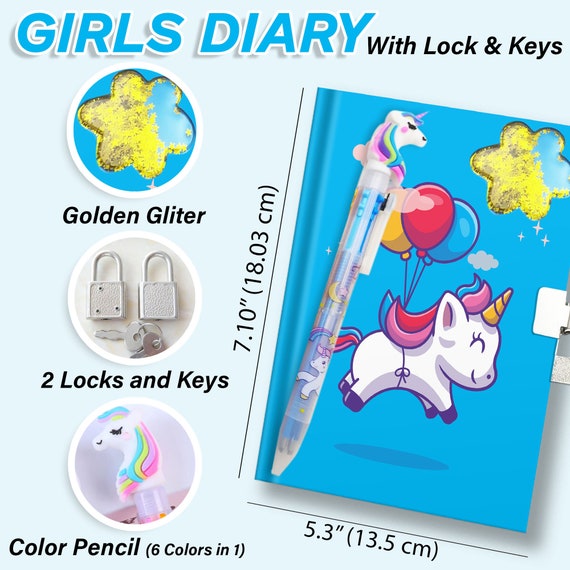 2pcs Girls Diary With Unicorn Pen Design Including 6 Color, Kids