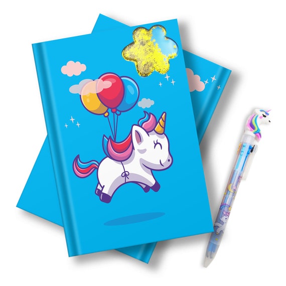 2pcs Girls Diary With Unicorn Pen Design Including 6 Color, Kids