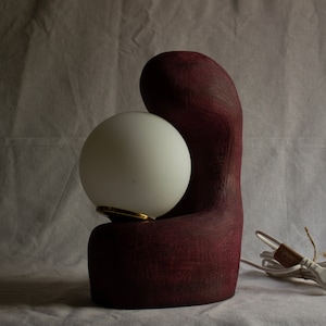 Unique Sculptural Ceramic Lighting, Handmade One of a Kind Amorphous Table Lamp, Burgundy Bedside Light