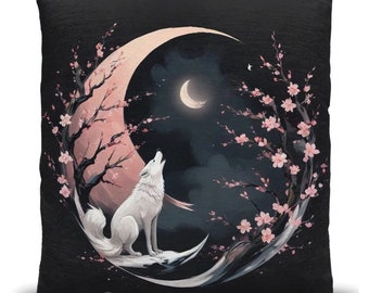 Moonlit Wolf Woven Pillow: Enchanted Home Decor
