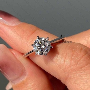 1 Carat Round Cut Lab Grown Diamond Ring Minimalist Solitaire 6 Prongs Thin Ring / Round Cut Diamond Engagement Ring Wedding Ring for her.