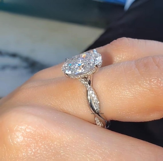 3 CT Oval Cut Lab-Grown Engagement Ring | Twisted Band & Unique Ring | Gold Ethical Set | Elegant Promise Ring for Her