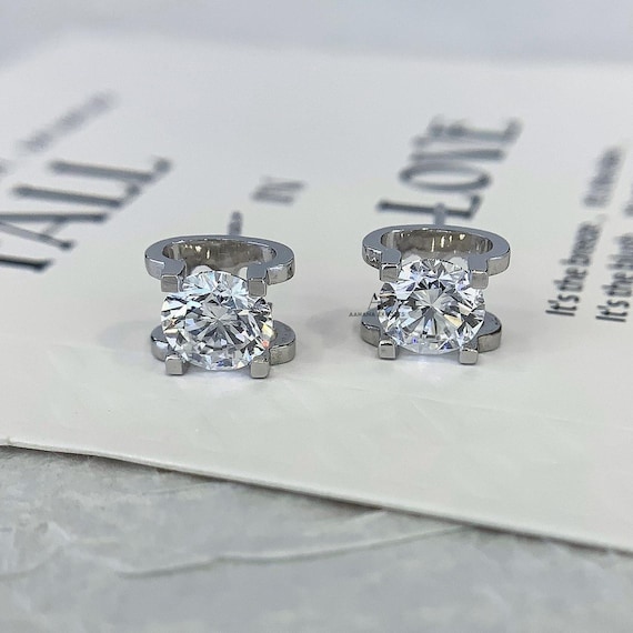 1 Ct Round Cut Lab-Grown Diamond in, 14kt Gold Diamond Earrings, Diamond Studs in Tension Setting, Gold Diamond Earrings for Women