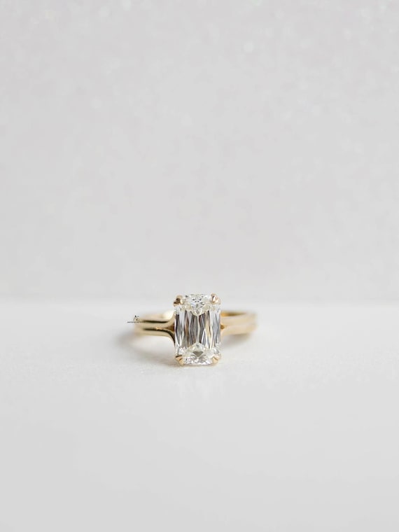 4 CT Criss cut Lab-Grown Diamond Engagement Ring Tulip Leaf Setting Hidden Halo With Double Band Euro Shank SetFor Wedding Rings For Women