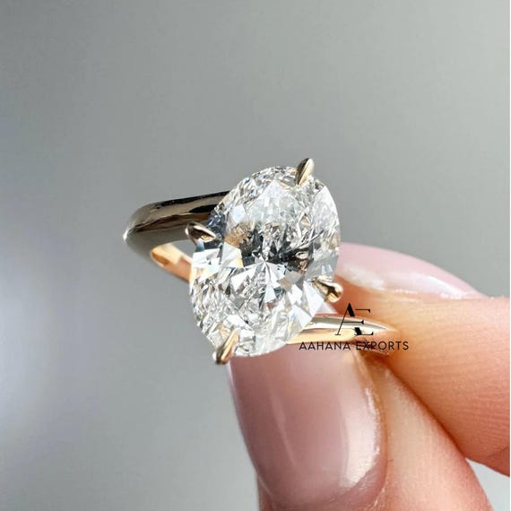 2 Carat Lab Grown Diamond Engagement Ring | 14k Yellow Gold Bypass Engagement Ring | Oval Solitaire Diamond Ring for Women 4 Prongs Ring.