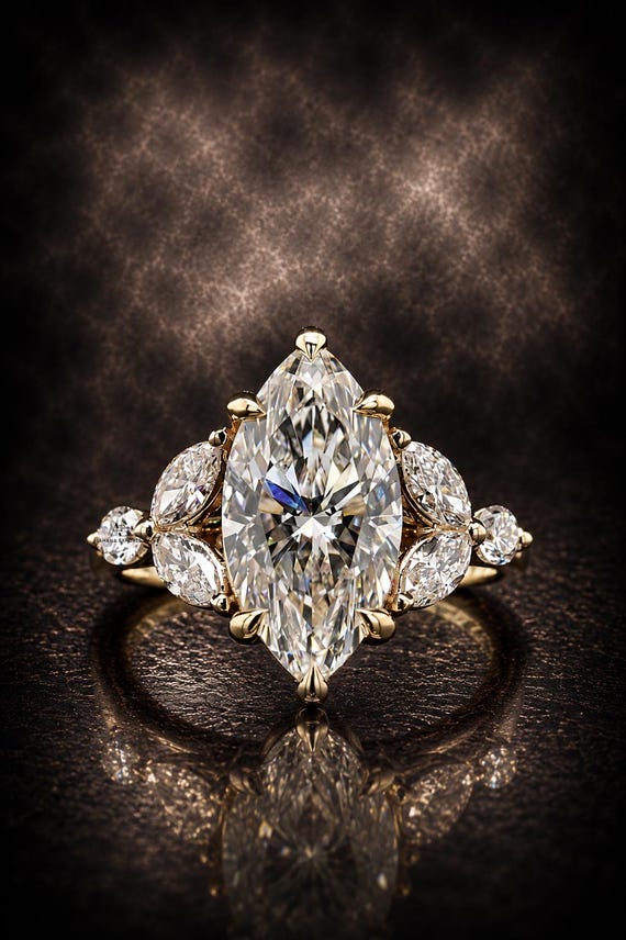 Vintage-Inspired Cathedral Bridge 3 Ct Marquise Lab Grown Diamond Engagement Ring Art Deco 14KT Wedding Ring For Women Anniversary Ring