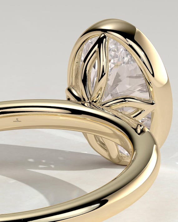 4 Carat Oval Diamond Tulip Ring, Lab Grown Diamond Full Bezel Set Engagement Ring For Wife, 14K Gold Oval Solitaire Ring For Wedding Gift