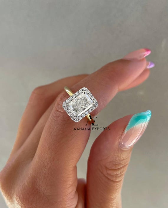 Lab Grown Diamond Ring IGI Certified, 3ct Radiant Cut Engagement Ring Pave, Halo Wedding Ring for Women, Anniversary Gifts for Her, Handmade