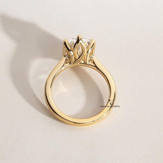 3 Carat Oval Cut Lab Grown Diamond Engagement Ring | Solitaire Cathedral Petal Set | 14k Yellow Gold | IGI Certified Lab-Grown Diamond