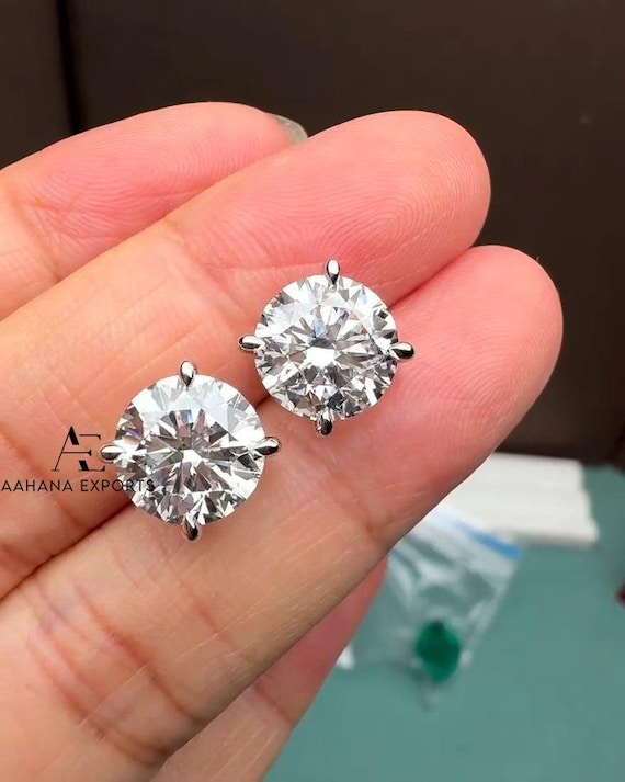 2 Carat Each Diamond Stud Earrings, 14kt Solid Gold, Lab Grown Diamond, 4 Prong Martini Solitaire Stud, Everyday Diamonds, Diamond Earrings.