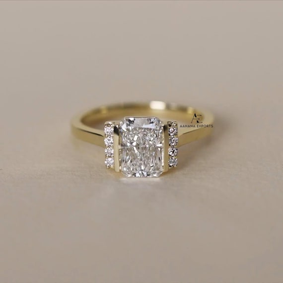 2 Carat Elongated Radiant Cut Lab Grown Diamond Solitaire Engagement Ring / IGI Certified F-VVS2 / 14k White Gold