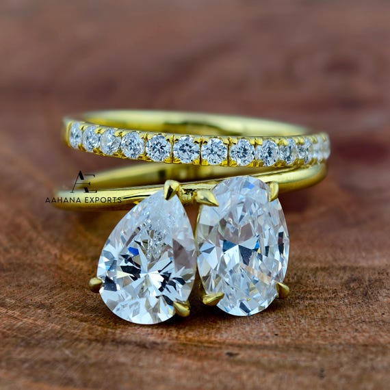 4 Carat Total Pear & Oval Pair Diamond Ring | Toi Et Moi | Lab Grown | Anniversary Ring | Engagement Ring  | Wedding ring for her