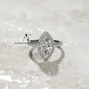 1 carat Marquise Cut Lab Grown Diamond Ring 14K Gold Halo Engagement Ring Marquise CVD Diamond Ring, Diamond Wedding Ring Anniversary Ring