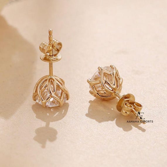 1 Ct Round Cut Lab-Grown Diamond in Tulip Setting, 14kt Gold Diamond Earrings, Diamond Studs in Tulip Setting, Gold Diamond Earrings for her