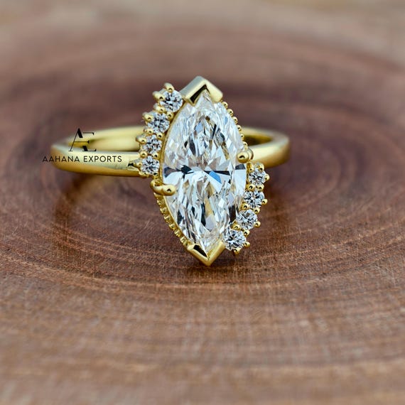 3 Carat Marquise Lab Created Diamond Bezel Set Ring / Split Shank Engagement Ring / Solitaire Ring / IGI Certified