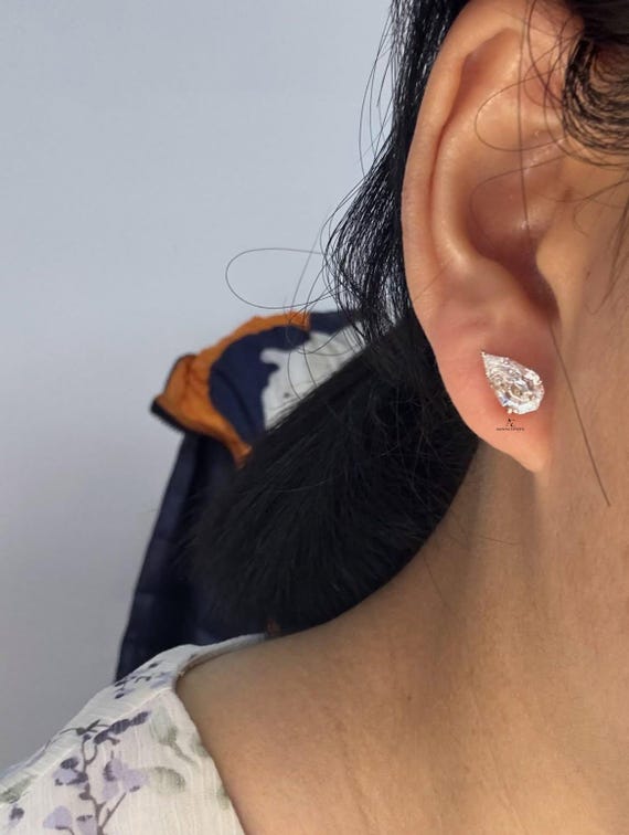 IGI Certified Step Cut Pear Lab Diamond Stud Earrings/ Step Pear Shape / Pear Cut Man-Made Diamond Earrings / Dainty Solitaire Wedding Studs