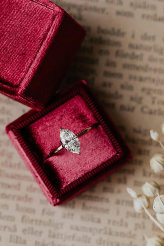 Elegant Marquise Diamond Ring in Yellow Gold - 2.00 Carat Lab Grown Diamond Engagement Ring, Solitaire Prong, IGI Certified Diamond Ring.