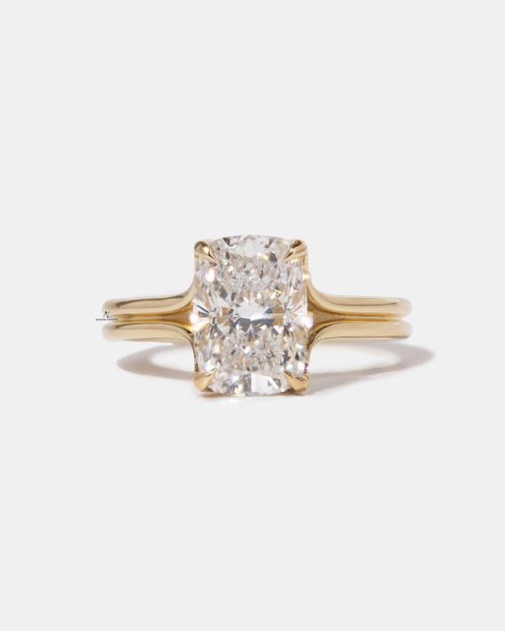 Elongated Cushion Diamond Ring, 3 Carat Cushion Cut Lab Grown Diamond Ring, Anniversary Gift, Split Shank Band Ring, Double Band With Prongs