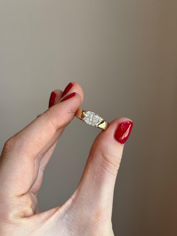 2 CT Cushion Cut Lab-Grown Diamond Engagement Ring, 14K Gold Ring, Cushion Wedding Ring, Broad Band East West Diamond Ring Promise Ring