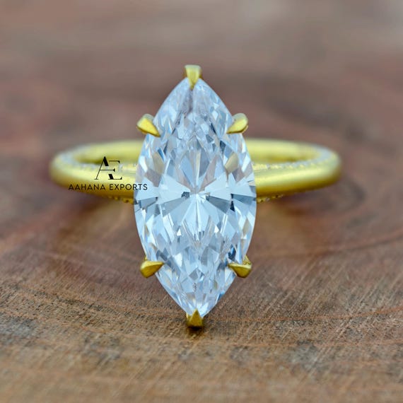 3 Carat Marquise Diamond Engagement Ring Lab Grown | Six Claw Prong Setting | Proposal Ring | Anniversary Ring | Engagement Ring for her