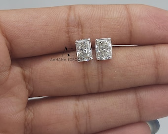 2.00 TCW Radiant Lab Diamond Studs, Hand Made Diamond Minimalist Earrings, Bridal Earrings Gift, CVD Diamond Solitaire Studs For Her