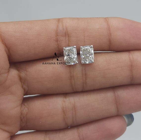 2.00 TCW Radiant Lab Diamond Studs, Hand Made Diamond Minimalist Earrings, Bridal Earrings Gift, CVD Diamond Solitaire Studs For Her
