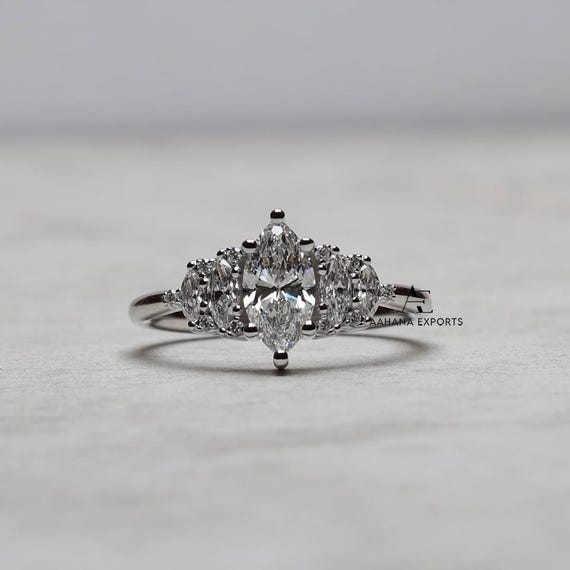 1 CT Marquise Lab Diamond Cluster Ring | Vintage Engagement Ring White Gold | Art Deco 5 Stone Ring | IGI Certified Diamond | Wedding Ring.