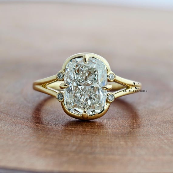 3 CT Elongated Cushion Lab Grown Diamond Engagement Ring, 14K Gold, Solitaire Engagement Ring, Minimalist Split Band Ring For Her.