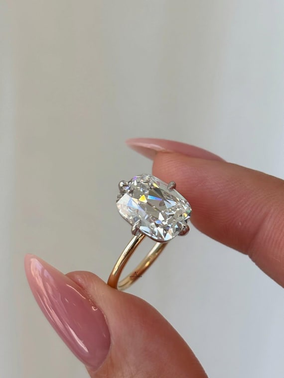 Old Mine 3.00 Ct Cushion Cut Lab-Grown Diamond Engagement Ring, Old Mine Cushion Cut Ring, Dual Tone 14K Gold Ring with Compass Prongs