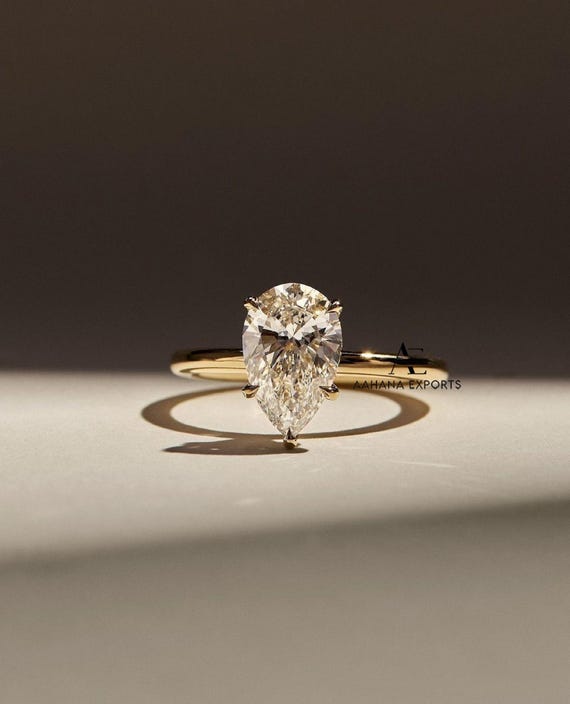 3 Carat Pear Cut Hidden Halo Lab Grown Diamond Ring, Five Clow Prong Pear Cut IGI Certified Lab Grown Diamond Ring, Perfect CVD Diamond Gift