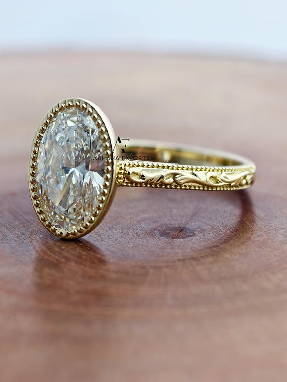 3 Carat Oval Lab Grown Diamond Engagement Ring, Milgrain Ring, Solitaire Ring, Oval Lab Grown Ring, Oval cvd Diamond Ring, Wedding Ring.