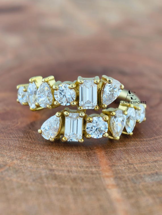 1.50 Carat Total Pear, Emerald & Round cut Diamond Eternity band | Lab Grown | Proposal Ring | Anniversary Ring | Engagement Ring for her