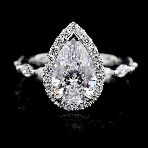 2.00 Carat Pear Lab Grown Diamond Halo Engagement Ring With side Marquise Lab-Grown Diamonds