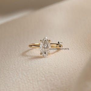 1 CT 4-Prong Marquise Cut Engagement Ring in 14k Solid Gold/ Lab Grown Diamond Engagement Rings/ Solitaire Lab Grown Ring/ Gold Promise Ring