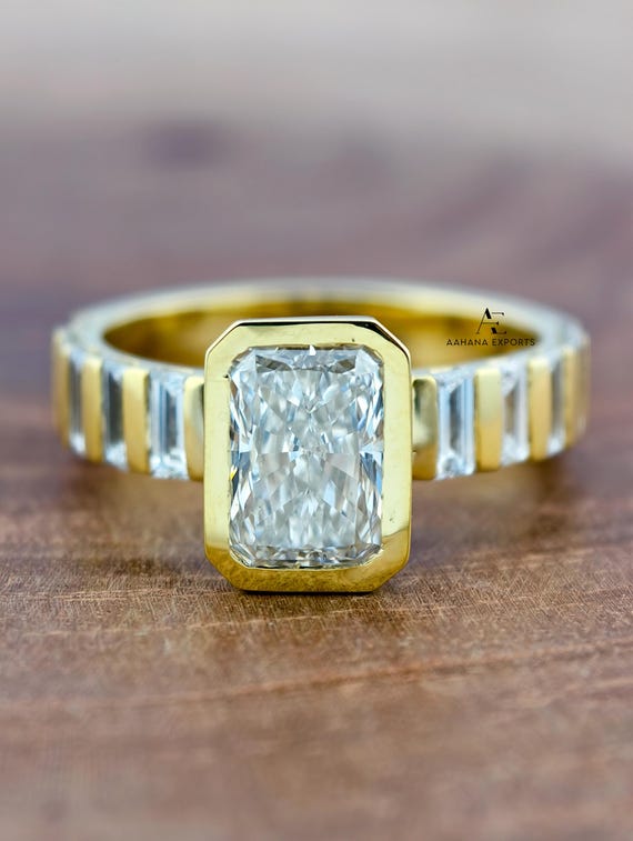 2.00 CT Certified Radiant Cut Lab Grown Diamond Wedding Ring Bazel Engagement Ring with Thick Band Anniversary Gift Promise Unisex Ring