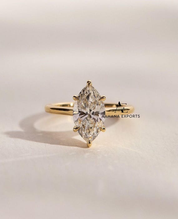 2 CT Marquise Cut Lab-Grown Engagement Ring, Hidden Halo & Pave Bridge 14K Solid Gold Wedding Ring Solitaire Colorless Diamond Promise Ring