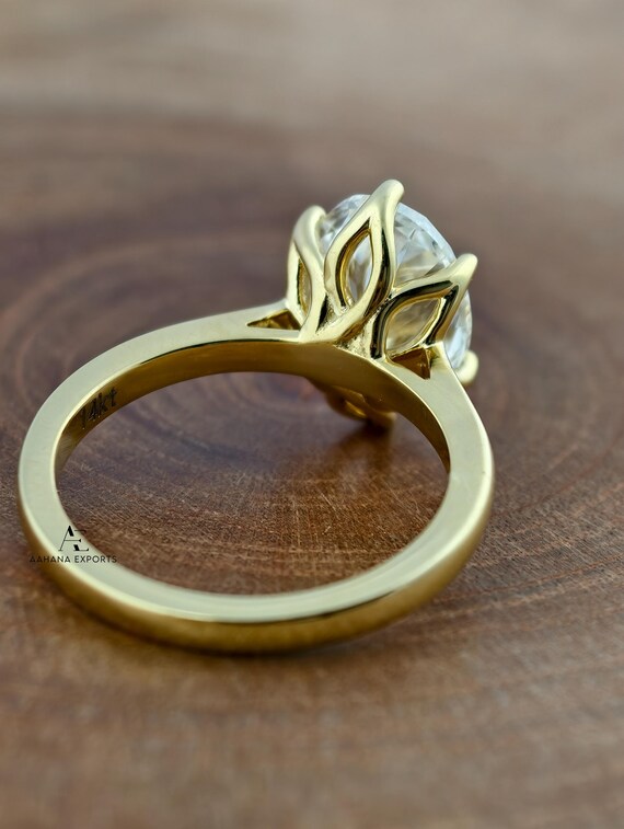 3 Carat Oval Cut Lab Grown Diamond Engagement Ring | Solitaire Cathedral Petal Set | 14k Yellow Gold | IGI Certified Lab-Grown Diamond