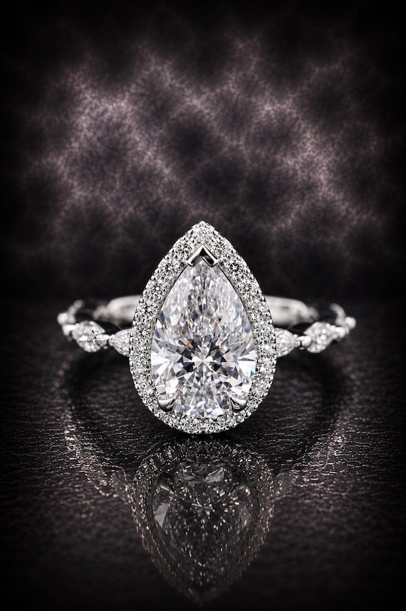 2.00 Carat Pear Lab Grown Diamond Halo Engagement Ring With side Marquise Lab-Grown Diamonds