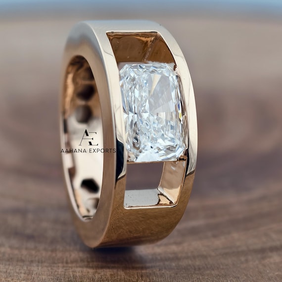 3 Carat Radiant Cut Lab Grown Diamond Men's Engagement Ring Wedding band Anniversary Proposal Ring For Him Boyfriend Birthday Gift for Men.