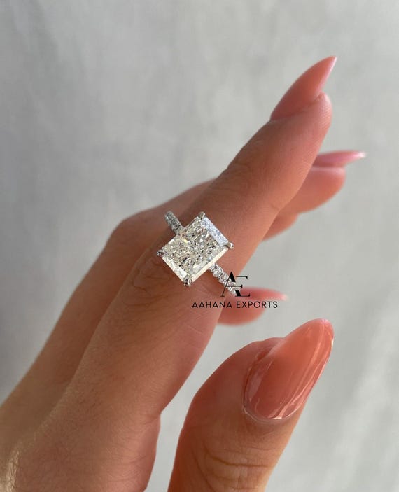 Radiant 3.00CT Lab Grown Diamond With Pave Band Solitaire Engagement Ring Promise Ring Anniversary Gift For Her Custom Made Diamond Ring