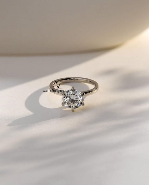 2 Carat Round Cut Lab Grown Diamond Ring Minimalist Solitaire 6 Prongs Thin Ring/ Round Cut Diamond Engagement Ring Anniversary Ring For her
