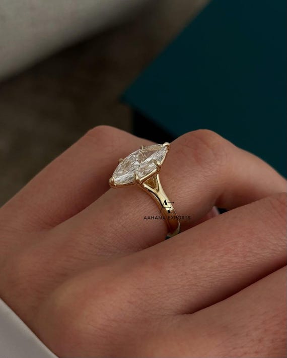 2 Carat Marquise Cut Lab Diamond Ring Engagement Ring Split Shank Ring Unique 6 Prongs Wedding Ring 14kt Gold Cathedral Ring Ethical Diamond