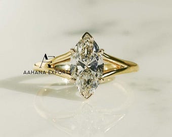 2 CT Marquise Lab Grown Diamond Ring, Plain Band, IGI Certified