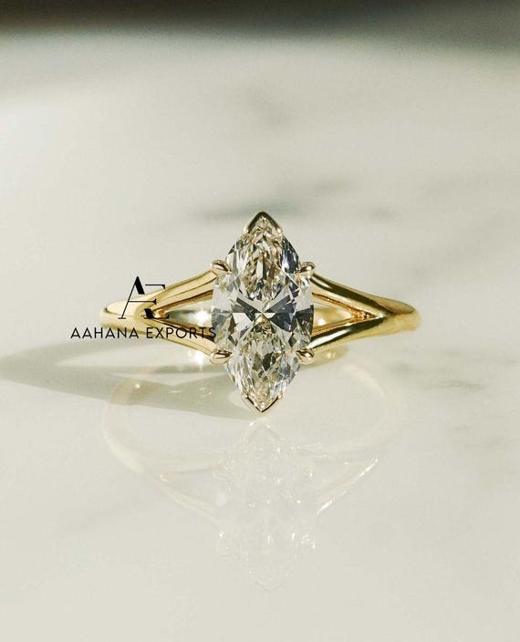2 CT Marquise Cut Lab Grown Diamond Ring Plain Band IGI Certified Lab Diamond Wedding Ring Vintage Engagement Ring Anniversary Gifts For Her