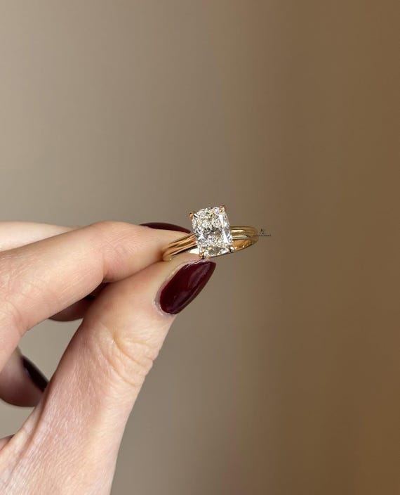 Elongated Cushion Diamond Ring, 2.50 Carat Cushion Cut Lab Grown Diamond Ring, Anniversary Gift, Double Band Ring