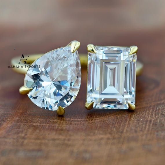 4 Carat Total Emerald & Pear Pair Diamond Ring | Toi Et Moi | Lab Grown | Anniversary Ring | Engagement Ring  | Wedding ring for her