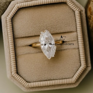 3 Carat Marquise Lab Created Diamond Bezel Set Ring / Split Shank Engagement Ring / Solitaire Ring / IGI Certified
