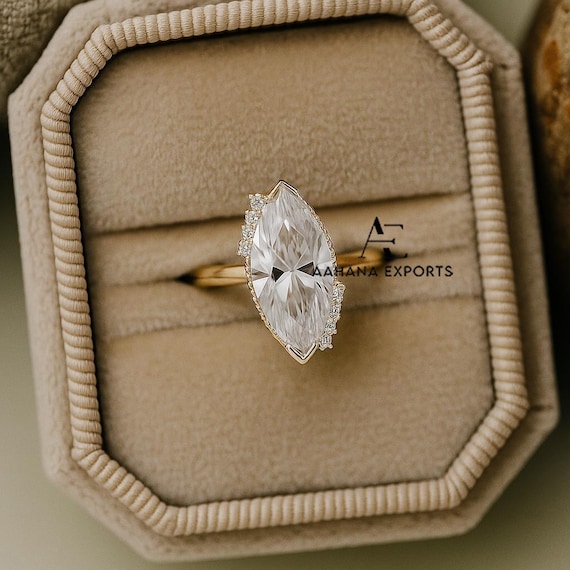 3 Carat Marquise Lab Created Diamond Bezel Set Ring / Split Shank Engagement Ring / Solitaire Ring / IGI Certified